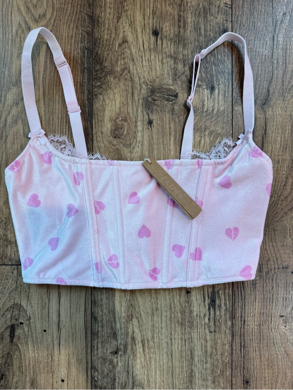 SKIMS: Women’s Pink Heart Print Bustier Crop Top